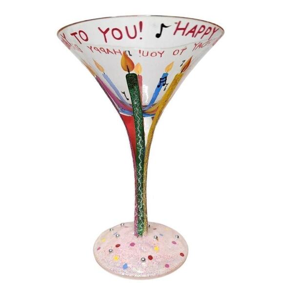 Lolita Dining Barware, "Happy Birthday"   Hand Painted Cocktail Martini Glass - Picture 4 of 7